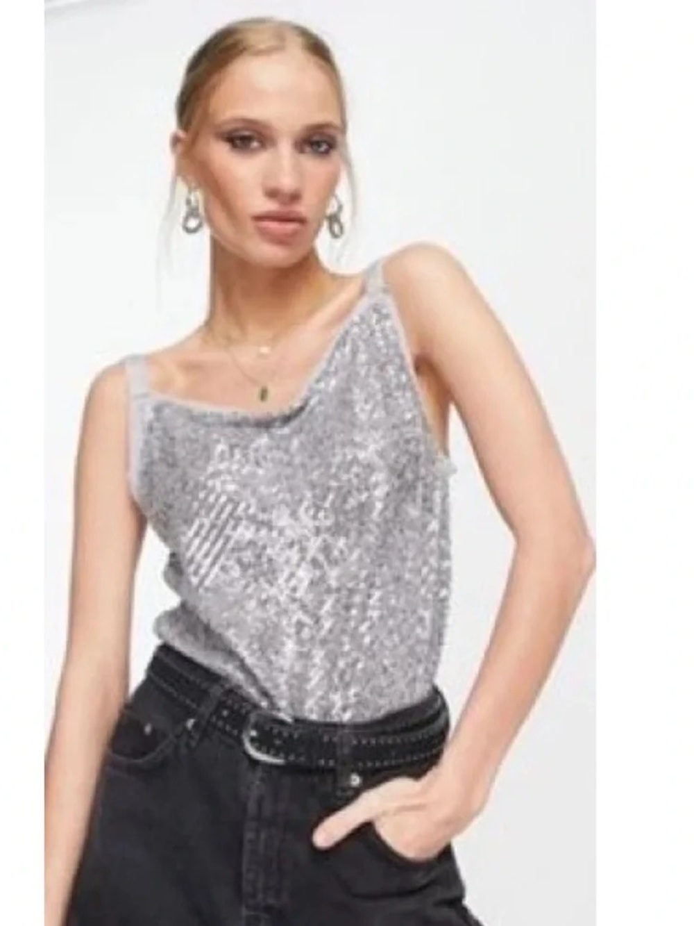 Intimately Free People | Shimmer & Shine Silver Sequin Bodysuit, XL